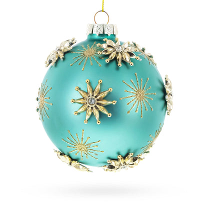 Gold Starburst Design with Elegant Matte Finish Glass Ball Christmas Ornament