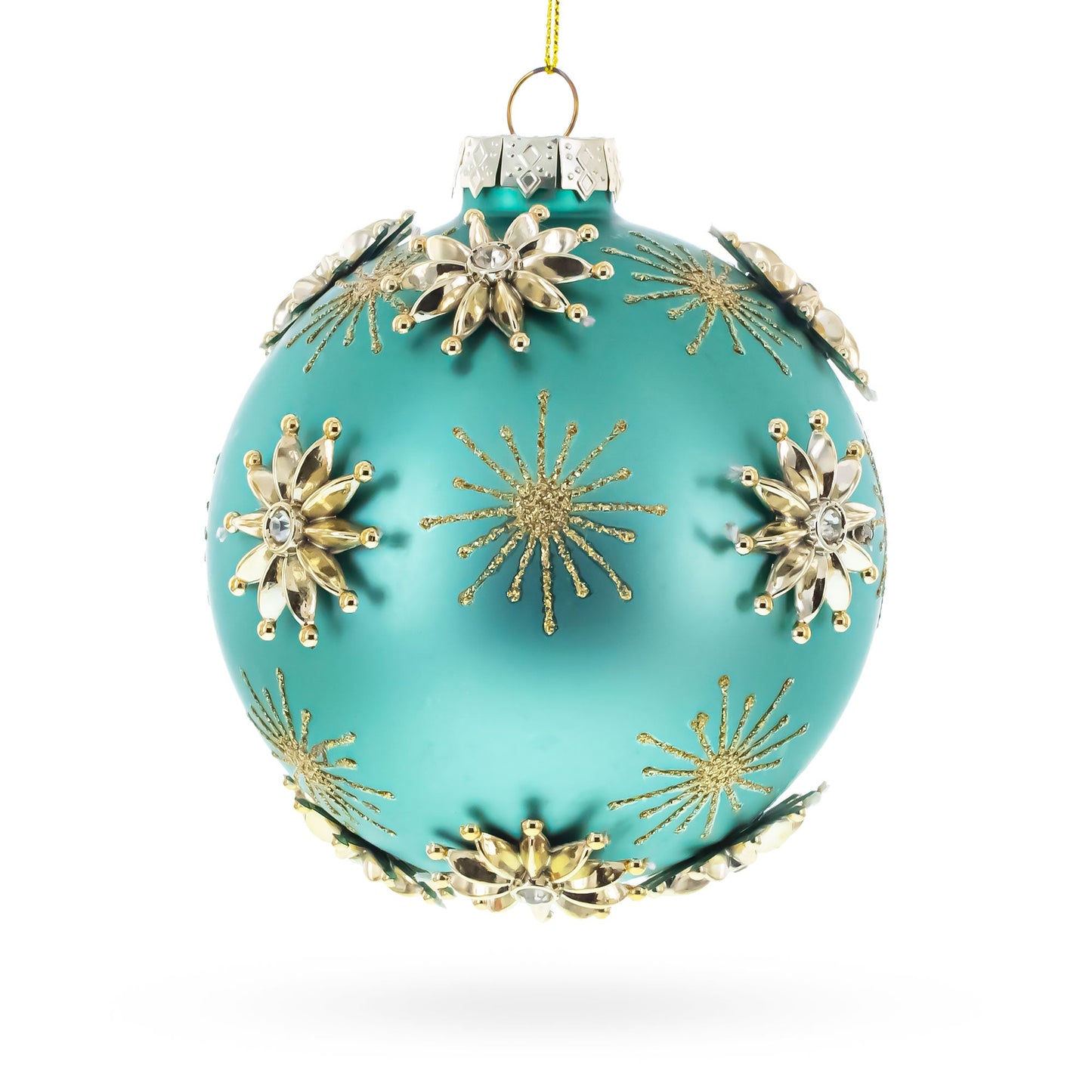 Gold Starburst Design with Elegant Matte Finish Glass Ball Christmas Ornament