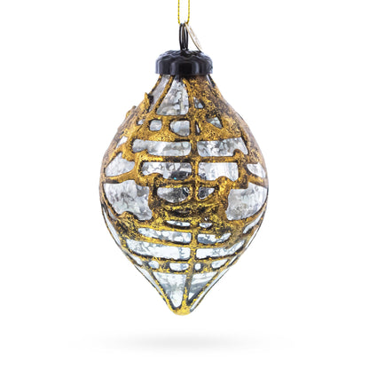 Rustic Teardrop with Gold Filigree Design with Elegant Sparkle Clear Glass Christmas Ornament