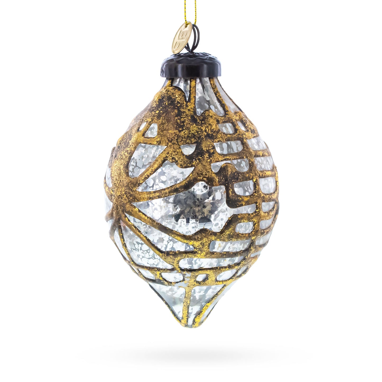 Rustic Teardrop with Gold Filigree Design with Elegant Sparkle Clear Glass Christmas Ornament
