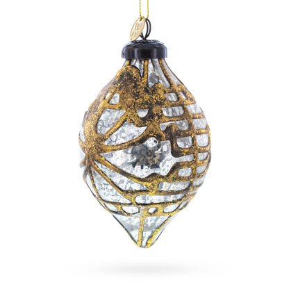 Rustic Teardrop with Gold Filigree Design with Elegant Sparkle Clear Glass Christmas Ornament
