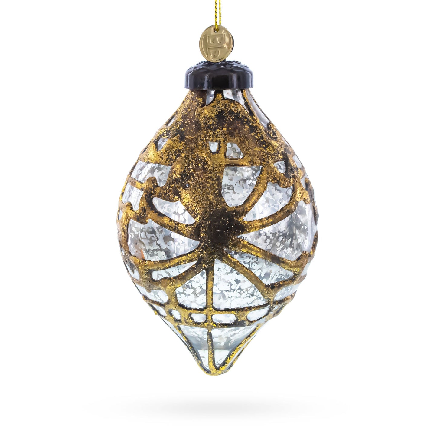 Rustic Teardrop with Gold Filigree Design with Elegant Sparkle Clear Glass Christmas Ornament
