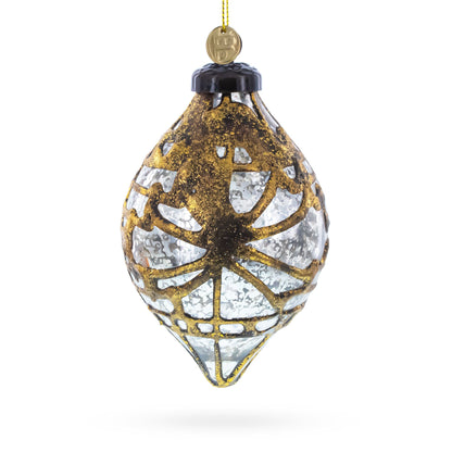 Rustic Teardrop with Gold Filigree Design with Elegant Sparkle Clear Glass Christmas Ornament