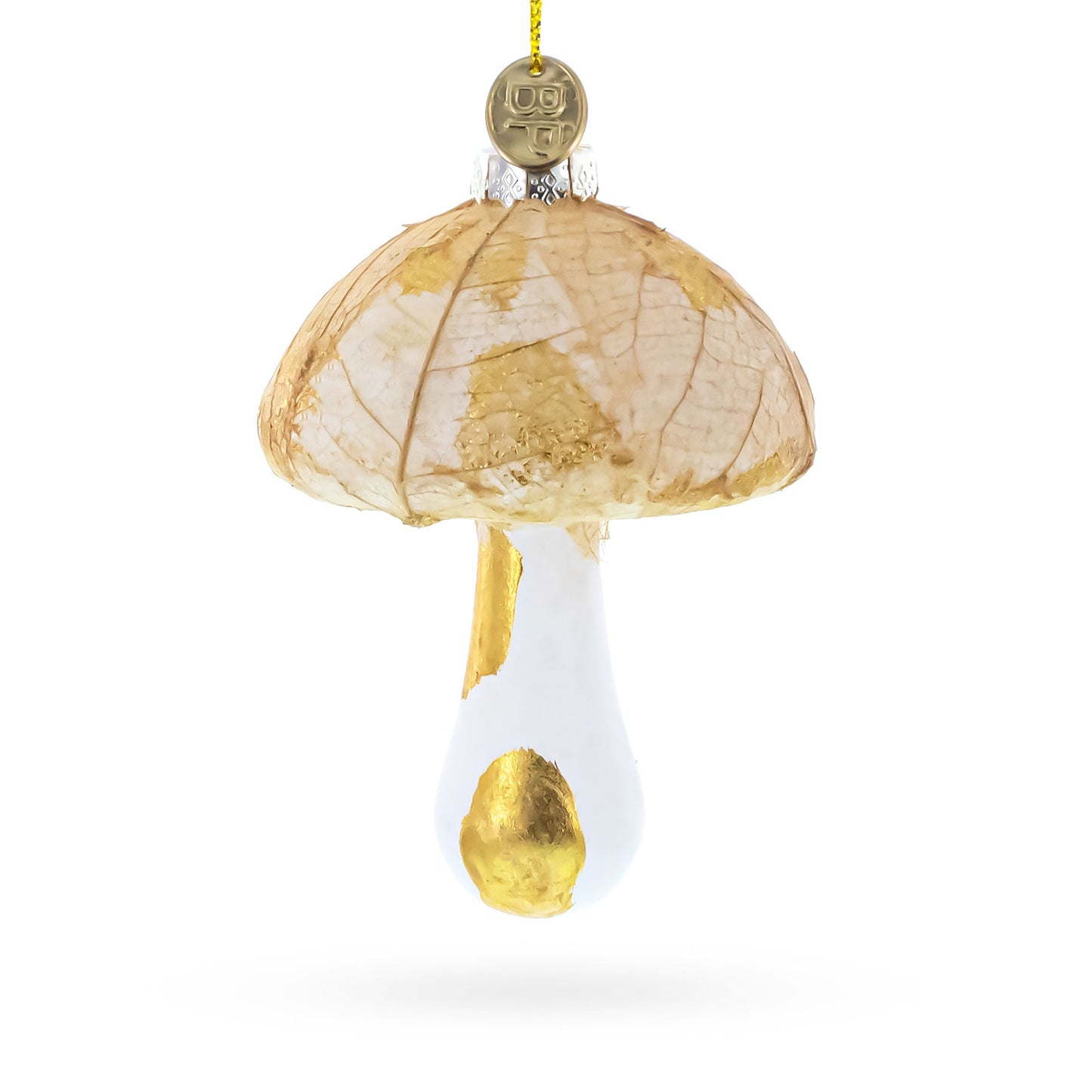 Gold Glitter Mushroom Glass Christmas Ornament