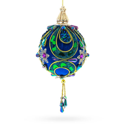 Royal Blue Jeweled  Gold Filigree Accents and Tassels Christmas Ornament