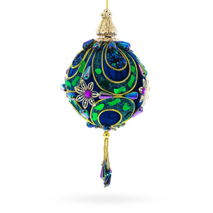 Royal Blue Jeweled  Gold Filigree Accents and Tassels Christmas Ornament