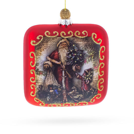 Vintage Santa Scene Glass Christmas Ornament