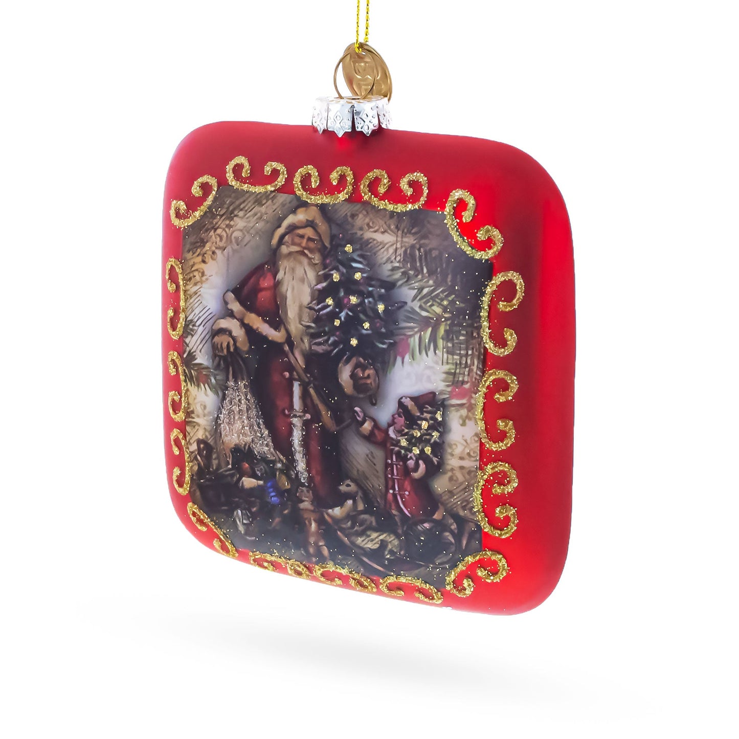 Vintage Santa Scene Glass Christmas Ornament