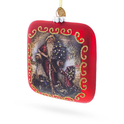 Vintage Santa Scene Glass Christmas Ornament