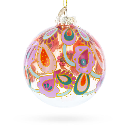 Bohemian Paisley Design Floral Glass Ball Christmas Ornament