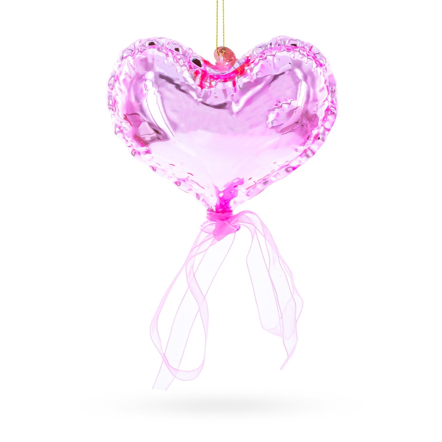 Pink Heart with Ribbon Glass Christmas Ornament