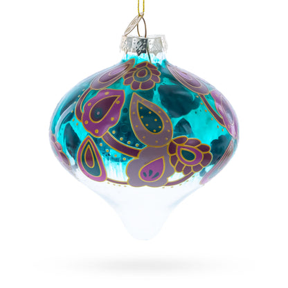 Teal Paisley Onion Shape Finial Glass Christmas Ornament