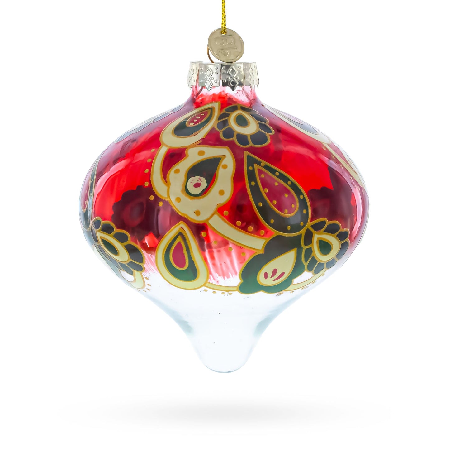 Red Paisley Onion Shaped Finial Glass Christmas Ornament