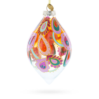 Copper Paisley Teardrop Glass Christmas Ornament