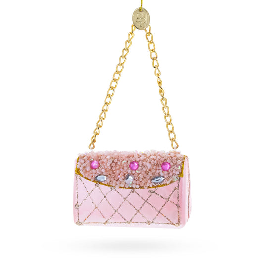 Pink Purse with Gold Chain  Glass  Christmas Ornament