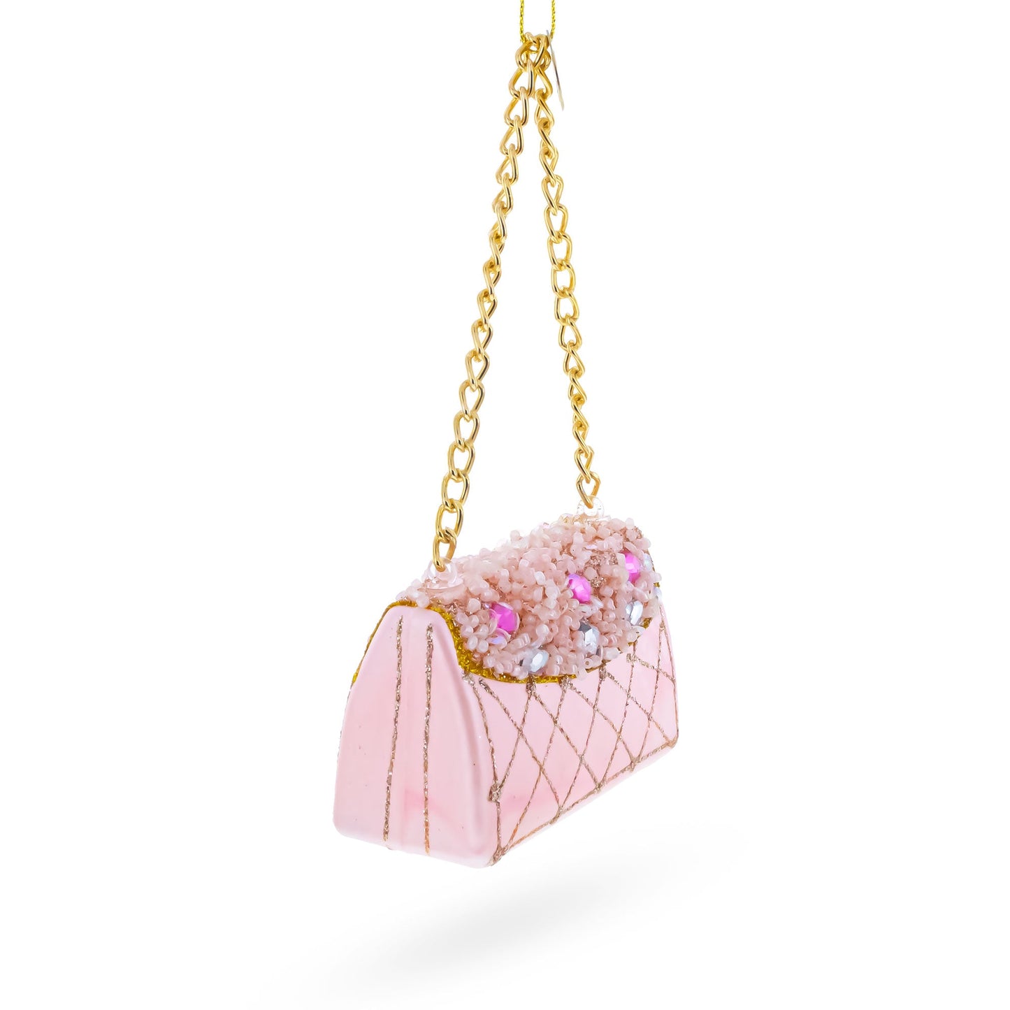 Pink Purse with Gold Chain  Glass  Christmas Ornament