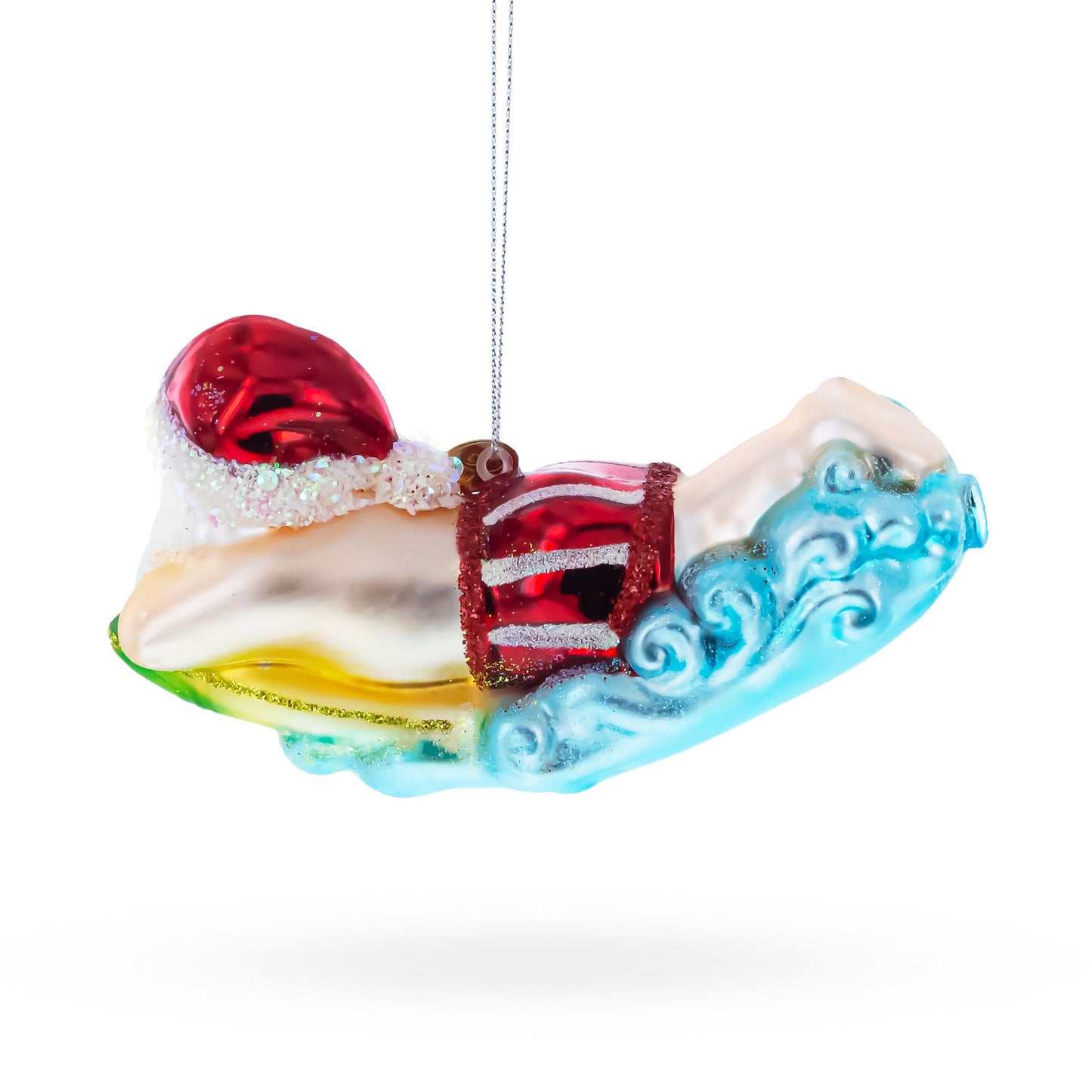 Surfing Santa Glass Christmas Ornament