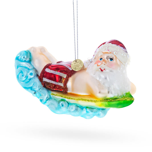 Surfing Santa Glass Christmas Ornament