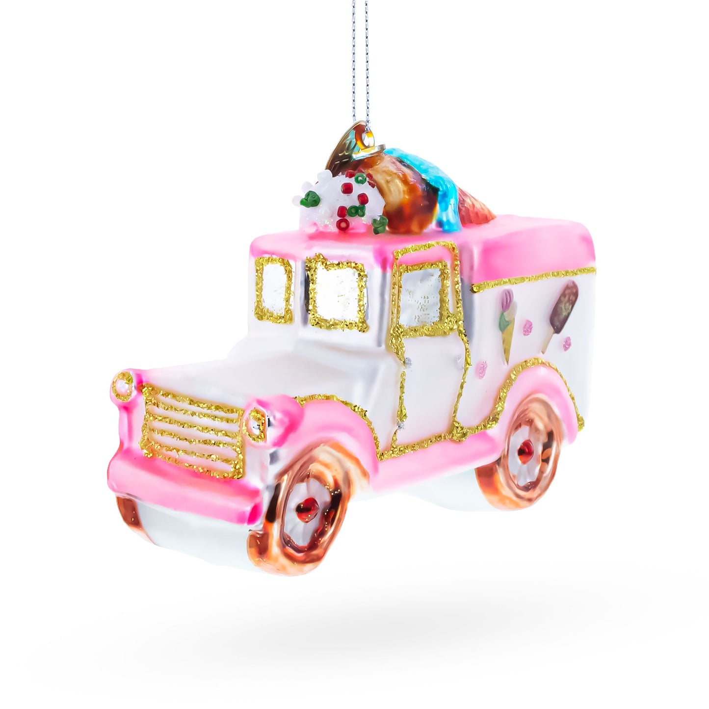 Ice Cream Truck Glass Christmas Ornament