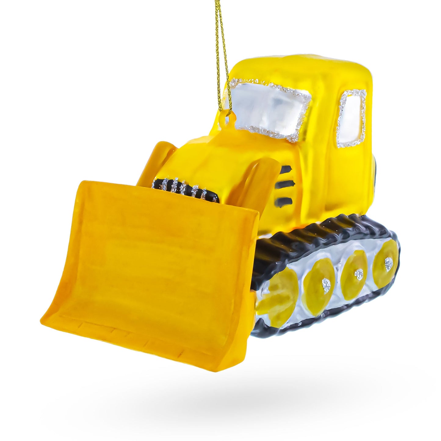 Bulldozer with Front Blade Glass Christmas Ornament