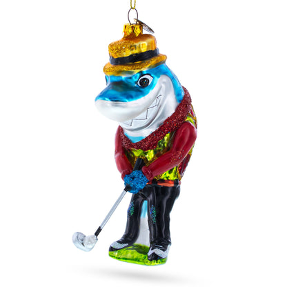 Shark Playing Golf Glass Christmas Ornament