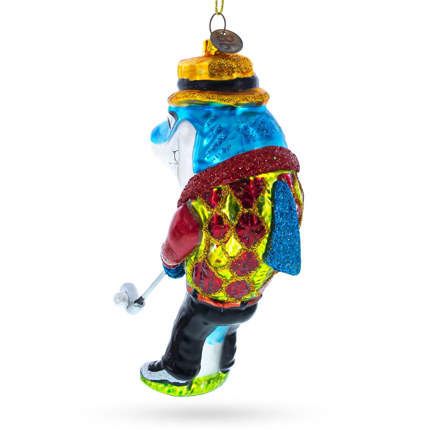 Shark Playing Golf Glass Christmas Ornament