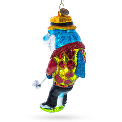 Shark Playing Golf Glass Christmas Ornament