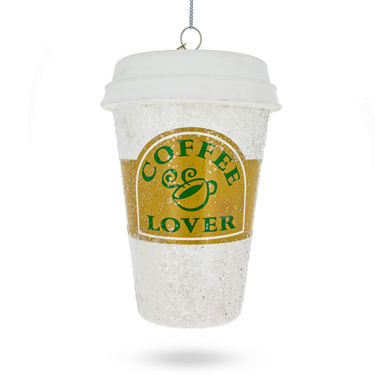 Coffee Lover's Cup Glass Christmas Ornament