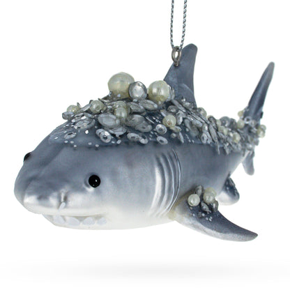 Beaded Shark Glass Christmas Ornament