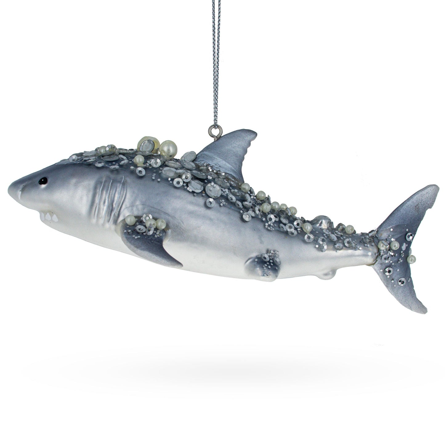 Beaded Shark Glass Christmas Ornament