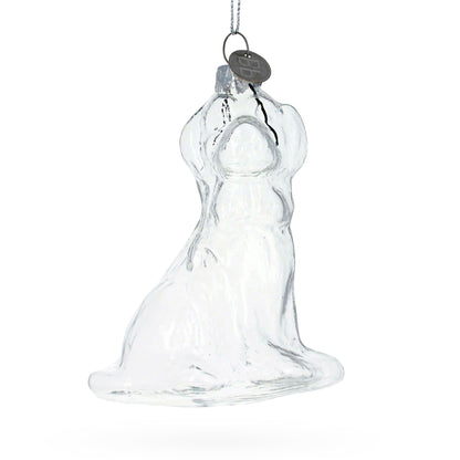 Dog with Festive Bow Clear Glass Christmas Ornament