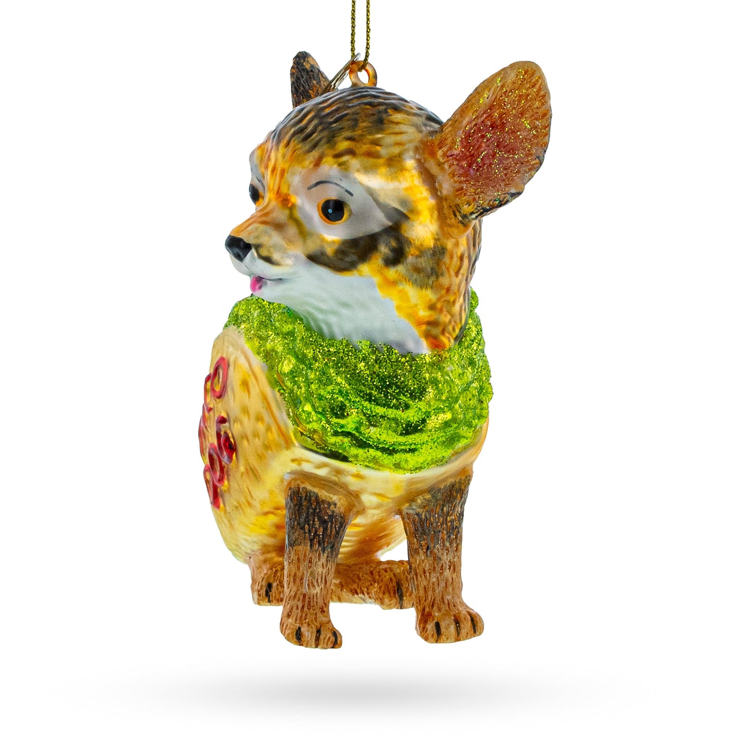 Colorful Fiesta Taco Chihuahua - Blown Glass Christmas Ornament
