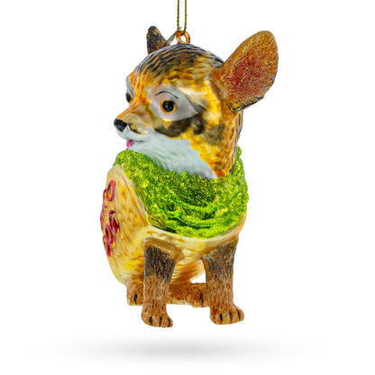 Colorful Fiesta Taco Chihuahua - Blown Glass Christmas Ornament