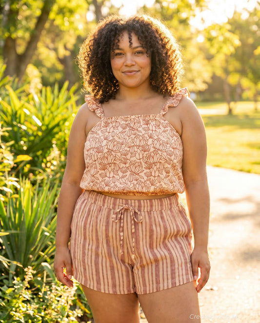 Claire Tank Top - Light Peach Floral