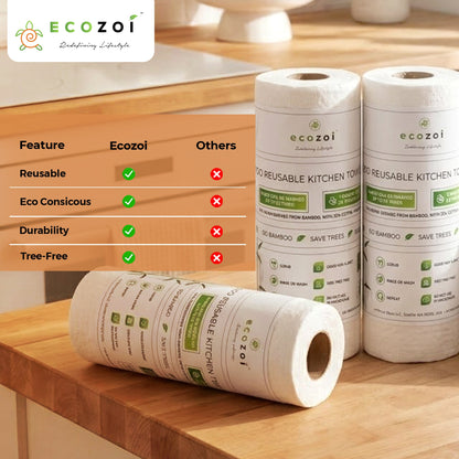 Reusable Bamboo Kitchen Paper Towels - Tree-Free, Eco-Friendly Rolls, 4-Pack
