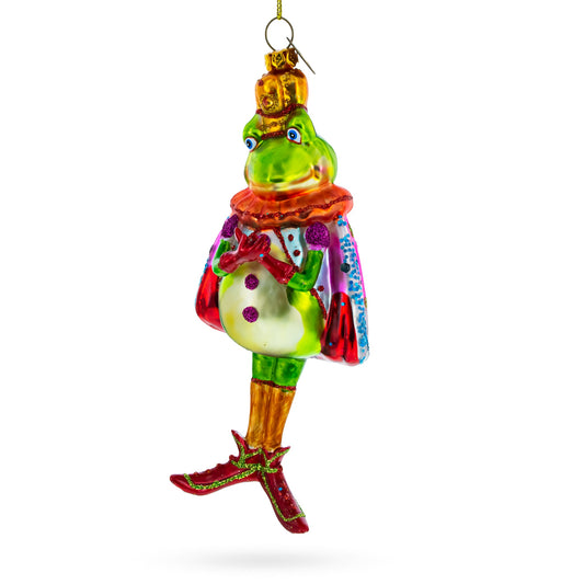 Frog King Donned in Robe Glass Christmas Ornament