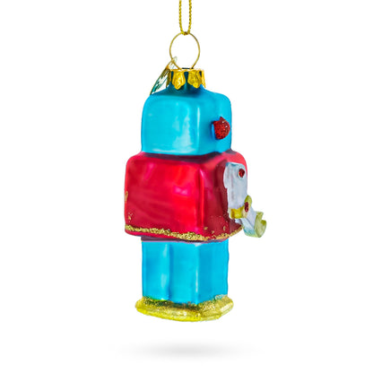 Quirky Square-Headed Robot Glass Christmas Ornament