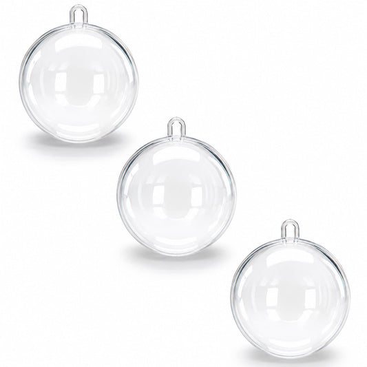 3.15-Inch Clear Plastic Fillable Christmas Ball Ornaments for DIY Projects: Set of 3