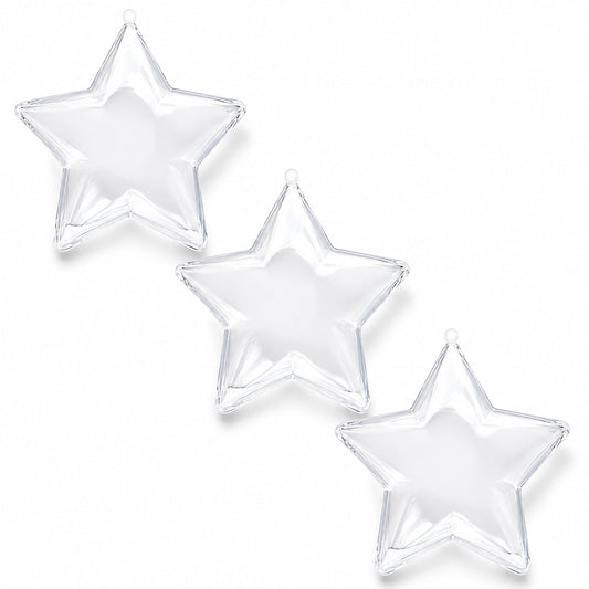 Set of 3 Clear Plastic Star Ornaments 3.25 Inches (83 mm)