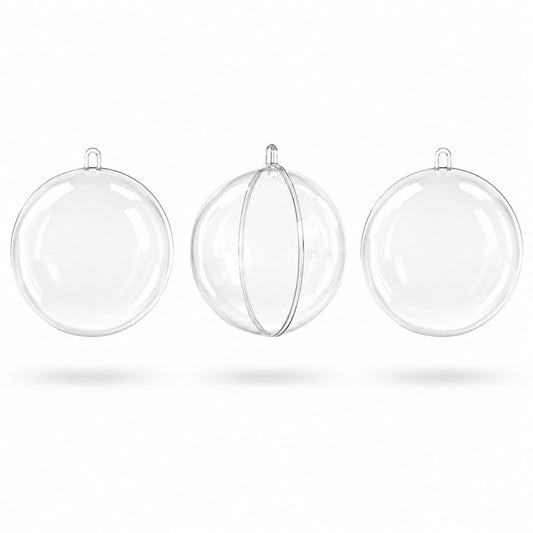 Set of 3 Openable Fillable Clear Plastic Ball Christmas Ornaments DIY Craft 4 Inches