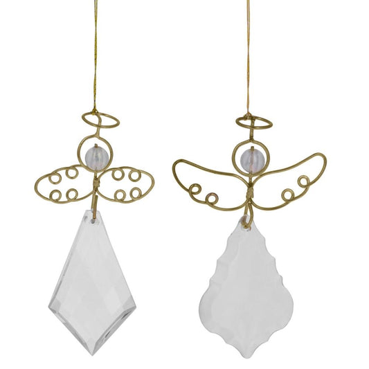 Set of 2 Clear Plastic Angels with Golden Wings Christmas Ornaments 3 Inches