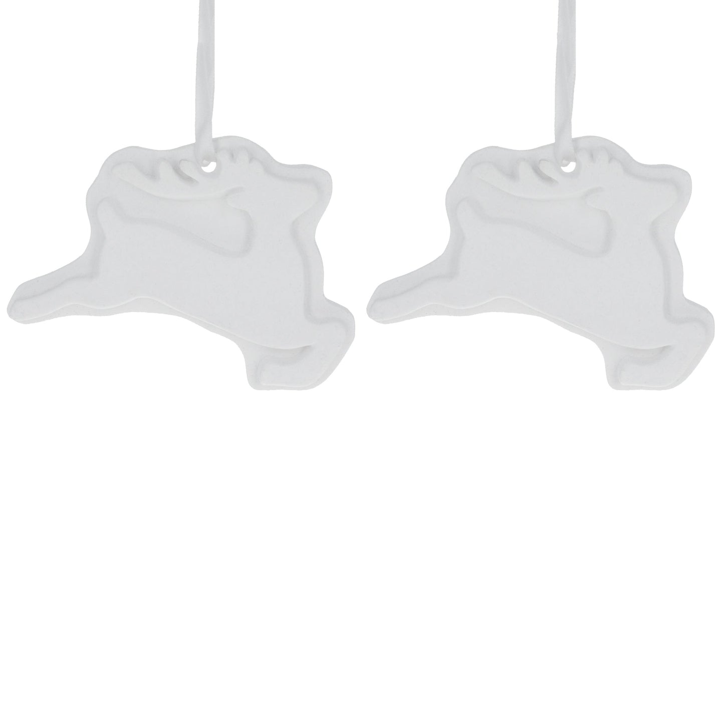 Set of 2 Blank Unfinished White Plaster Reindeer Christmas Ornaments DIY Craft 3.7 Inches