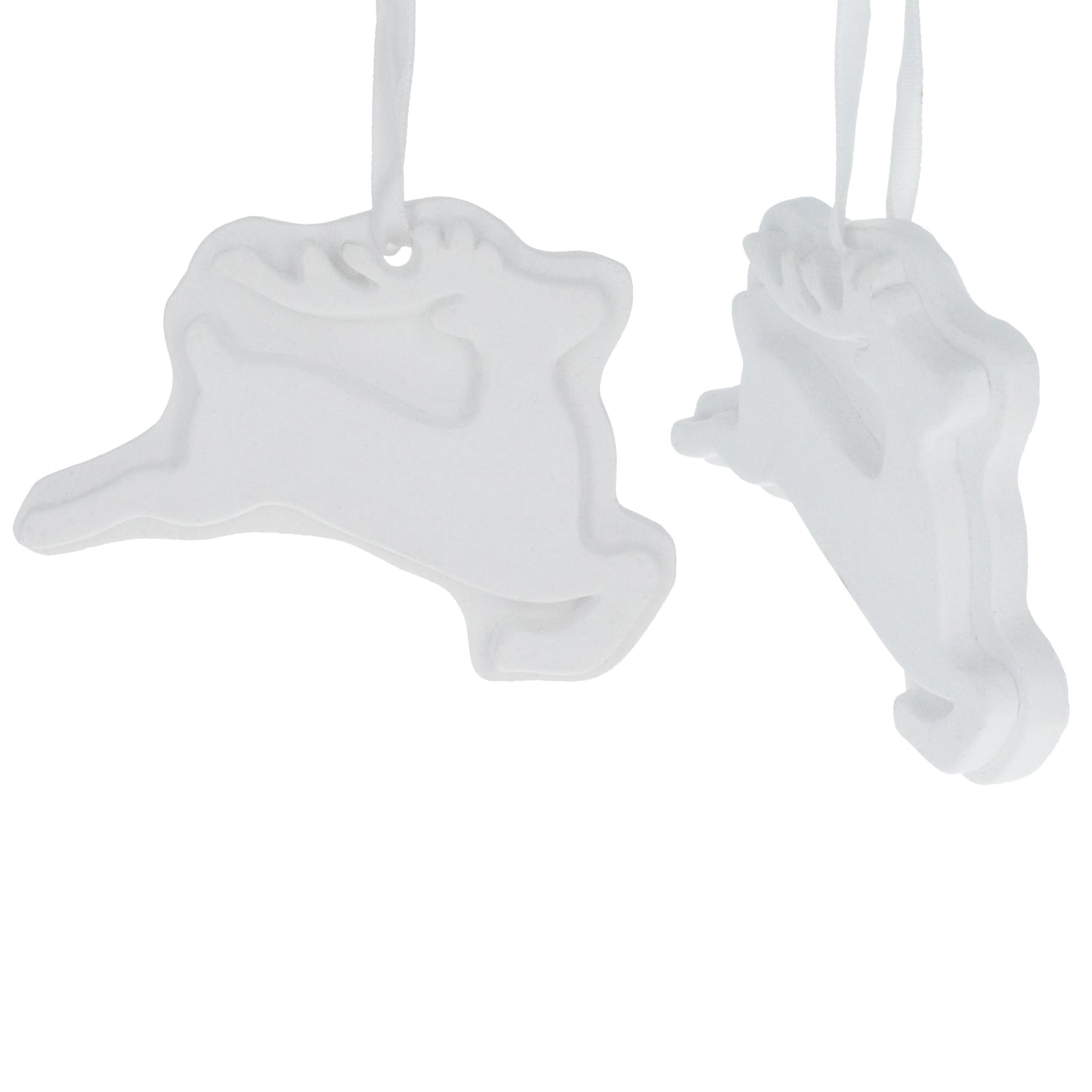 Set of 2 Blank Unfinished White Plaster Reindeer Christmas Ornaments DIY Craft 3.7 Inches