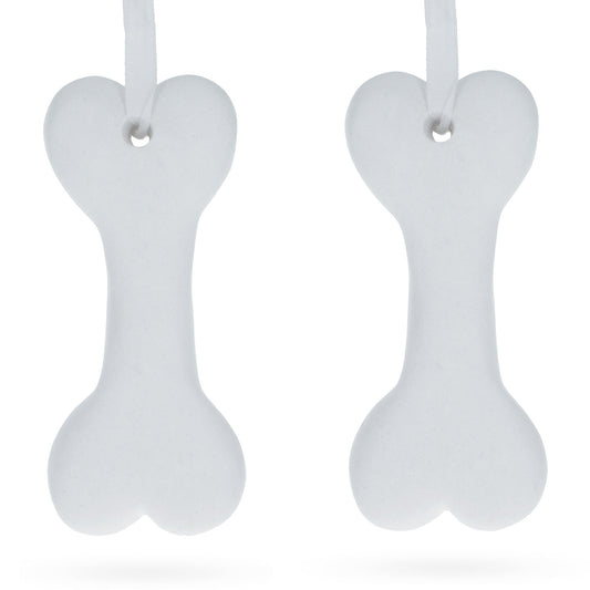 Set of 2 Blank Unfinished White Plaster Bone Christmas Ornaments DIY Craft 3.65 Inches