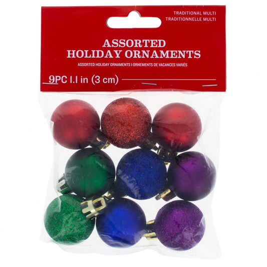 Set of 9 Plastic Christmas Ball Ornaments DIY Craft 1.65 Inches