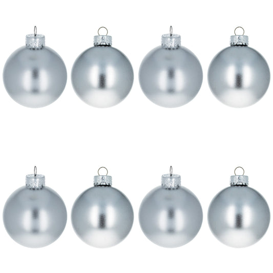 Set of 8 Shiny Silver Glass Christmas Ball Ornament DIY Craft 2.6 Inches
