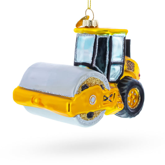 Road Roller Blown Glass Christmas Ornament