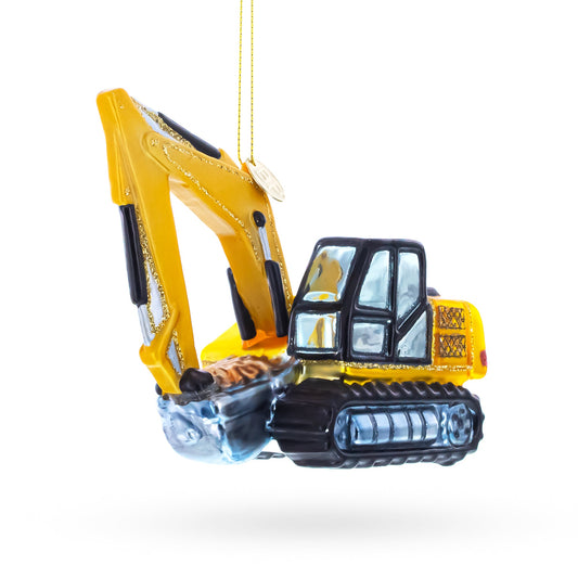 Excavator Glass Christmas Ornament