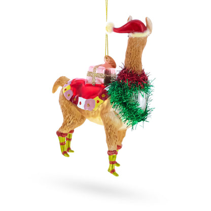 Llama with Presents Glass Christmas Ornament