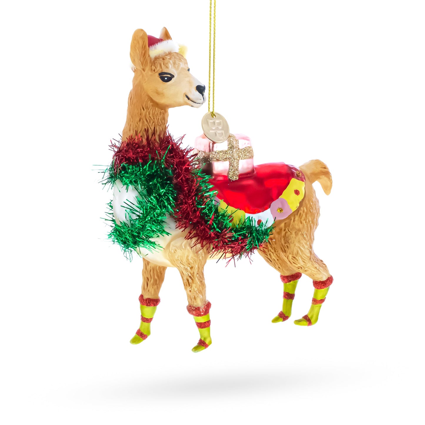 Llama with Presents Glass Christmas Ornament